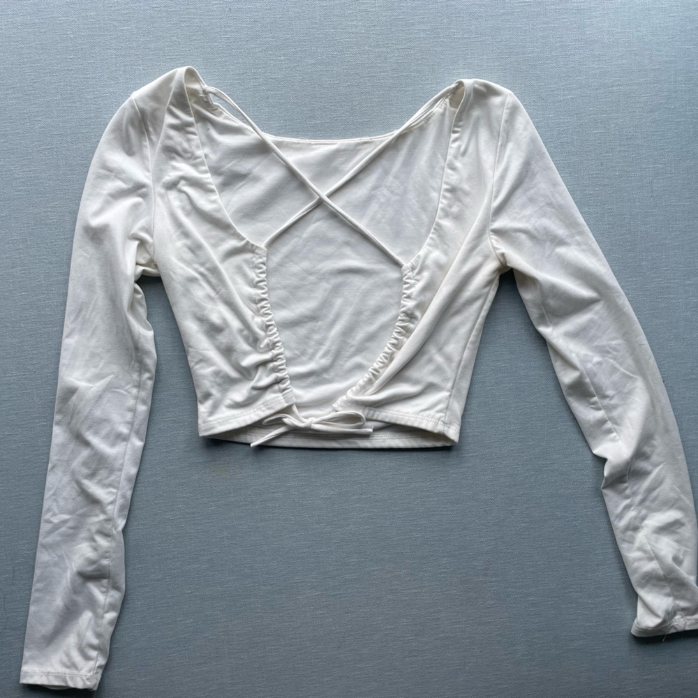 Room Service Elegant White Long Sleeve Open Back Criss Cross Top